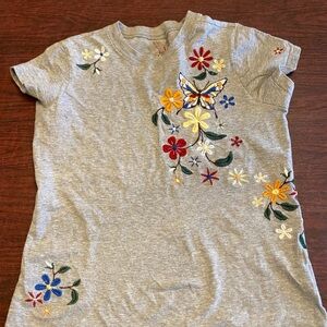 LILU Heather Gray Embroidered Butterfly & Floral Tee, Size S